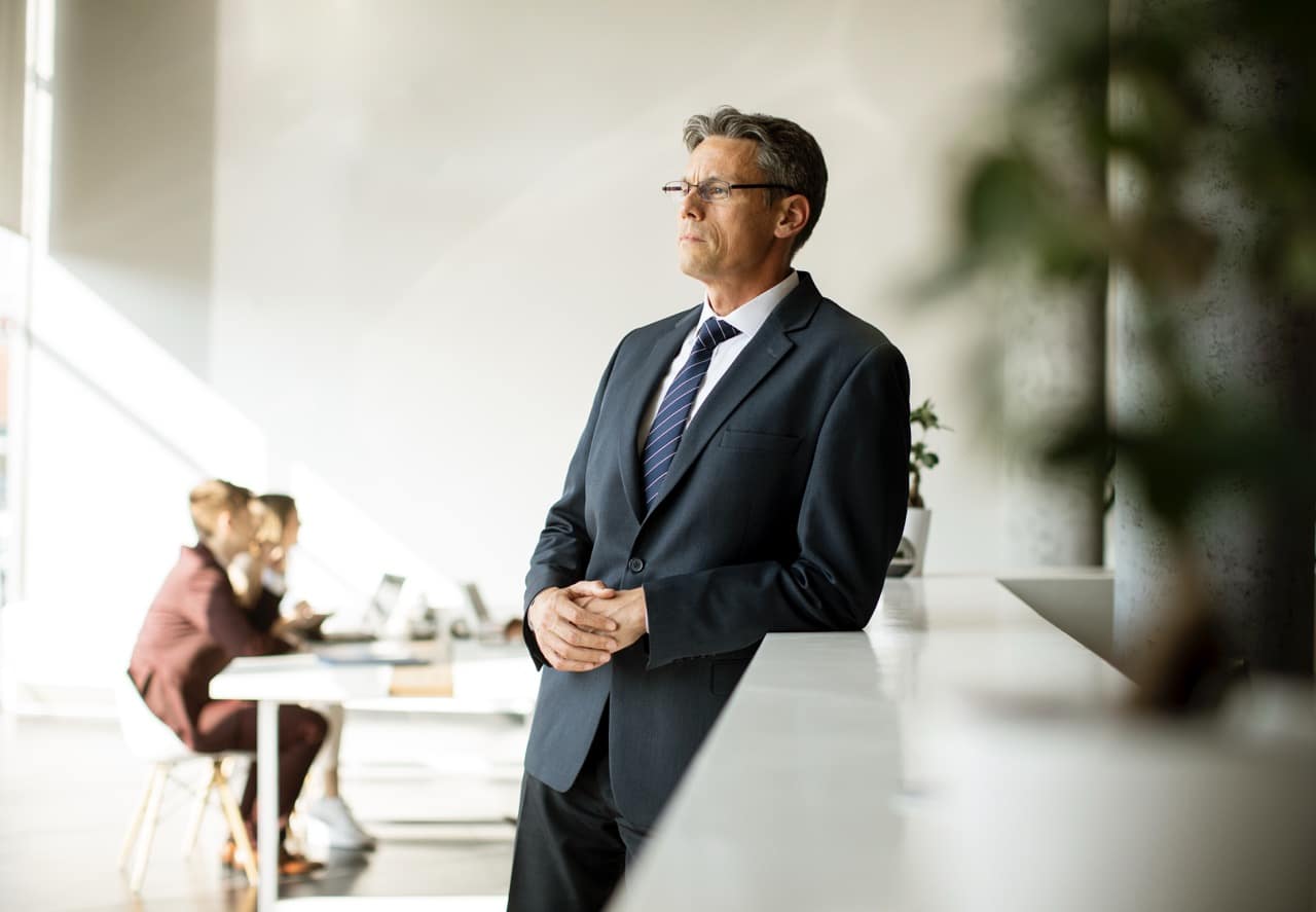 man stood in office